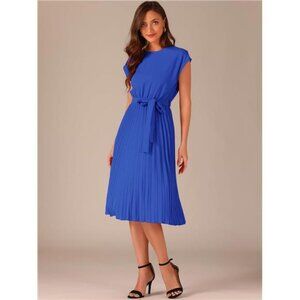 Women's Sleeve Tie Waist A-Line Dresses Blue